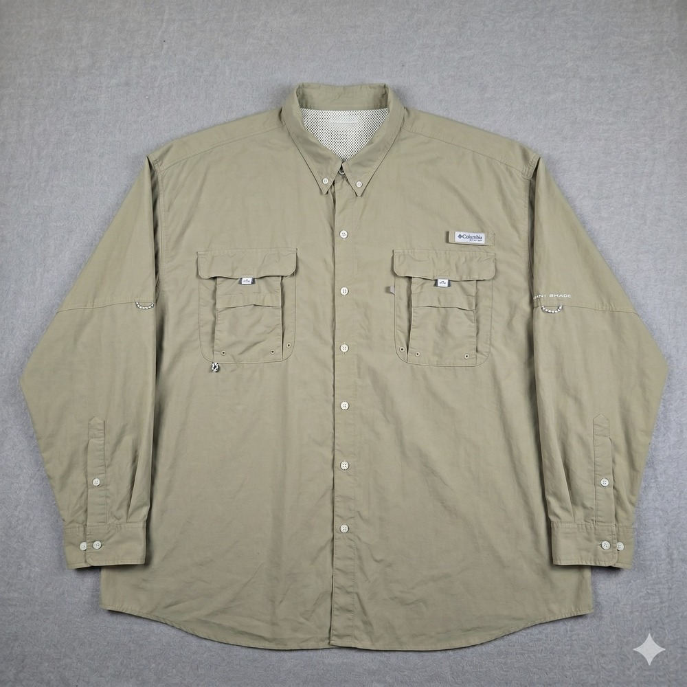 Columbia PFG Bahama II Long Sleeve Fishing Shirt Tan Khaki UPF 30 Mens 3XL